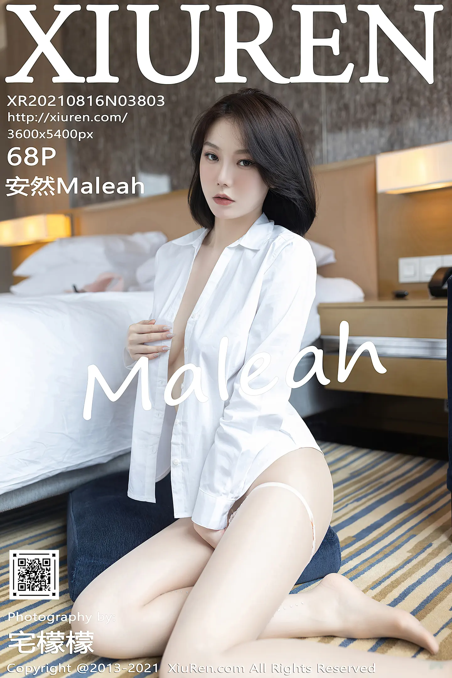 [XiuRen秀人网]VOL.3803 模特安然Maleah白衬衣配黑短裙职业装半脱露粉色内衣诱惑写真68P-秀人网官方网站